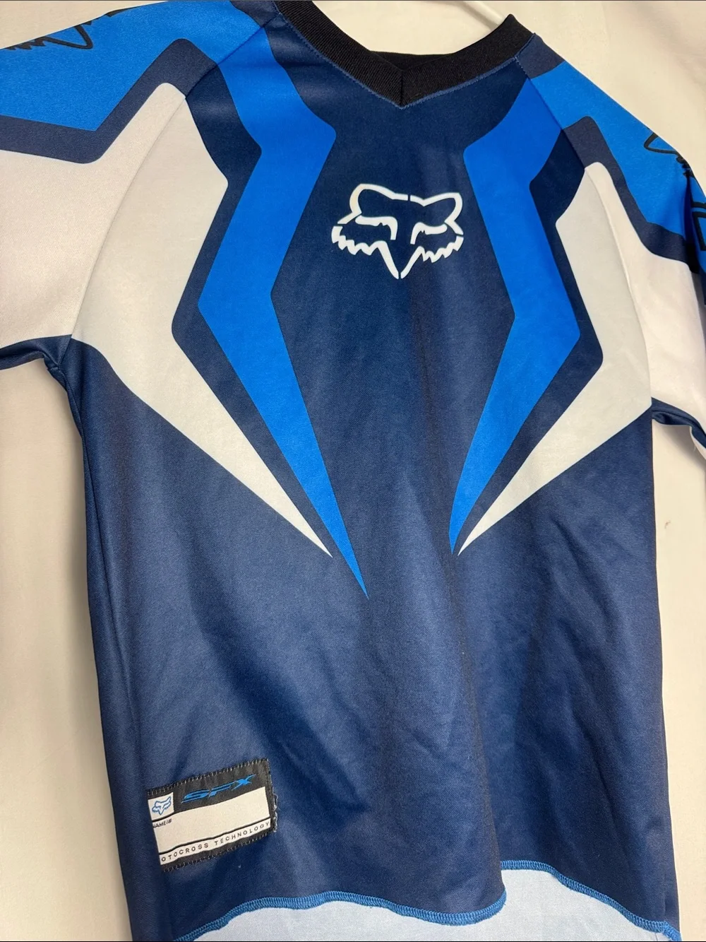 Fox Racing 180 Lean Blue & White Motocross Jersey Moisture-Wicking Fabric